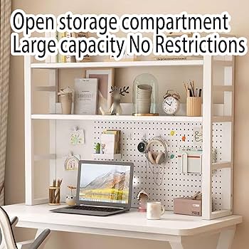 ホワイトシンプルデスク 上部収納棚付き Amazon.co.jp: 卓上ラック デスク上置棚 パンチングボード 卓上